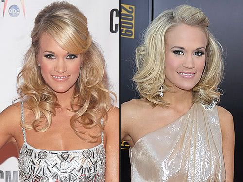carrie underwood,hairstyle. By the way, that gorgeous lame dress is by Theia 