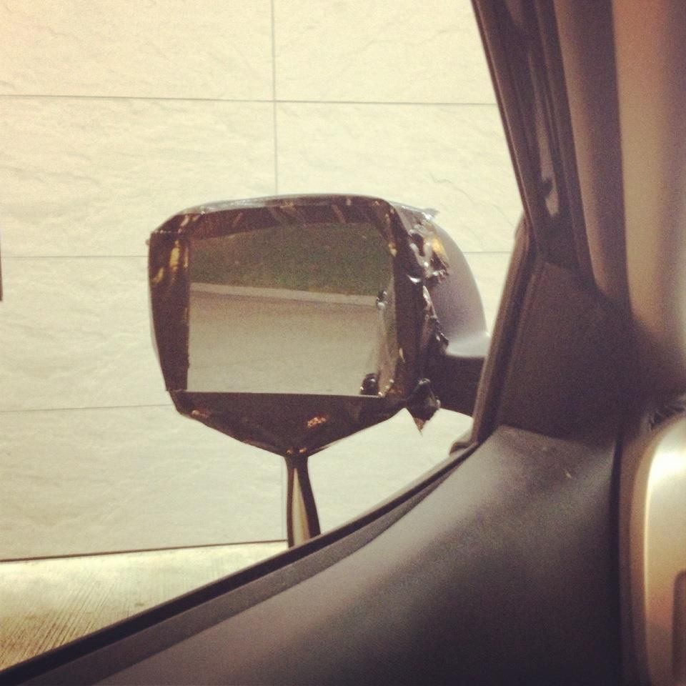Someone knocked off my side mirror. Thankfully, I have a bit of redneck ingenuity.