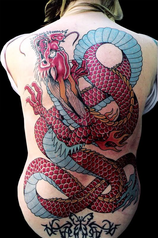 colorful Asian Eastern Oriental style dragon tattoo · white tiger and blue
