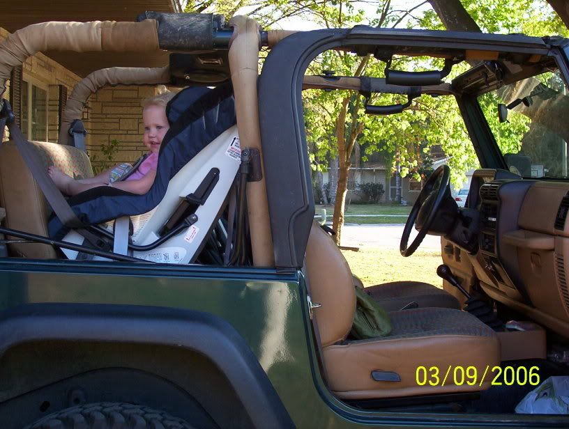 Rear facing car seat in a jeep wrangler