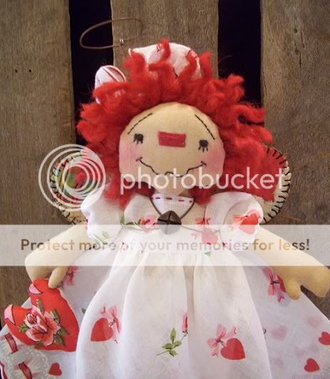 Primitive Raggedy Ann Doll Valentine Hankie Angel