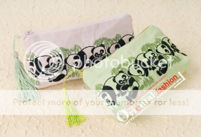 Lot of 20 Linen Panda Embroidered Purse wallet W0014  