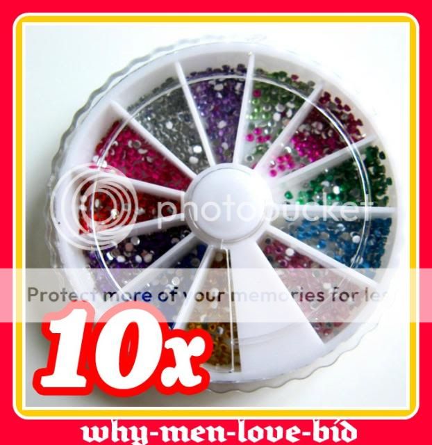 10 Wheel x 12 Color 1.5mm Acrylic UV Gel Tip Nail Art Round 